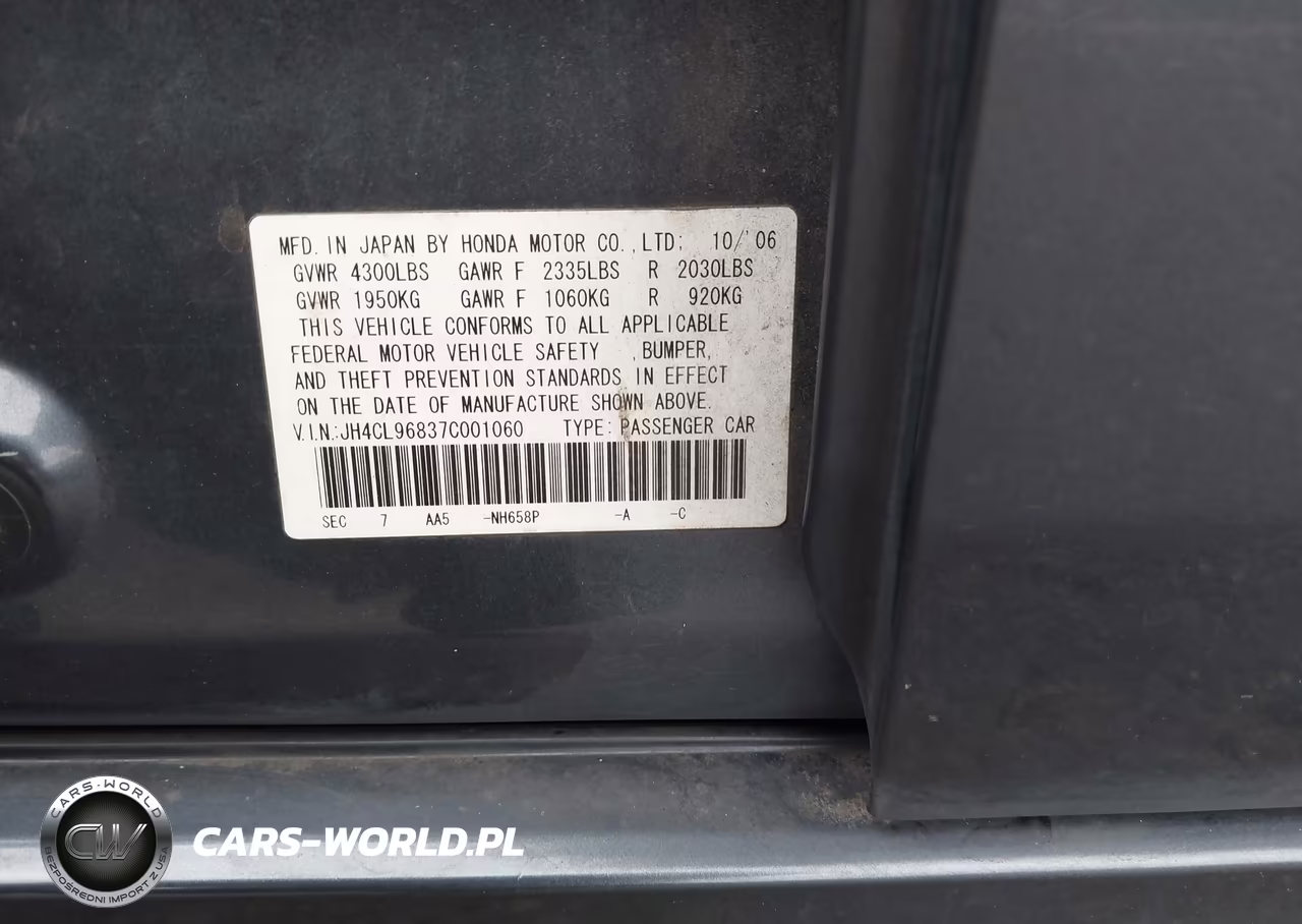 2007 Acura Tsx VIN:JH4CL96837C001060 - 9