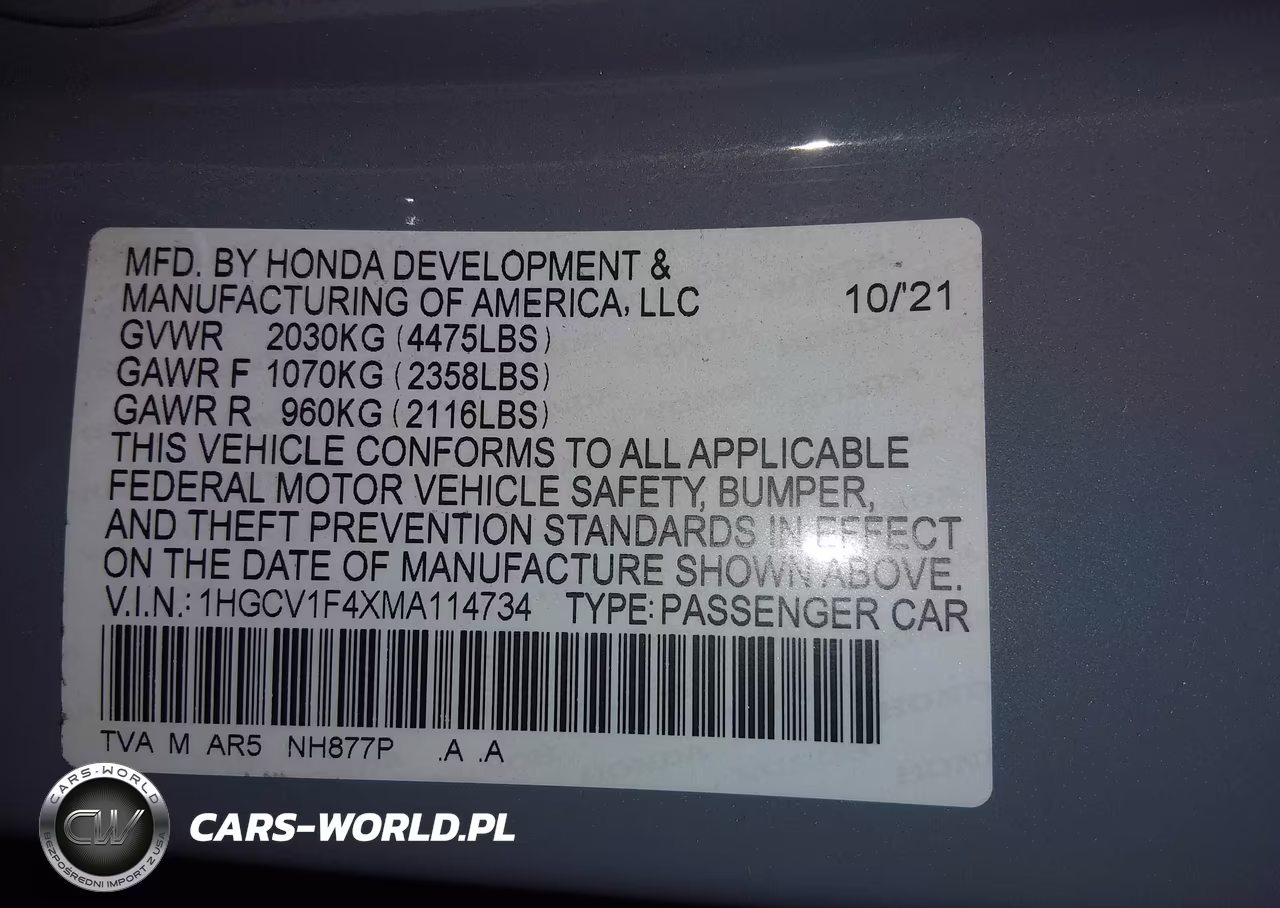 2021 Honda Accord Sport Special Edition VIN:1HGCV1F4XMA114734 - 9