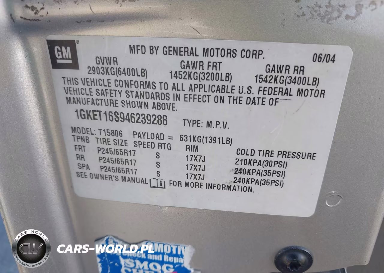 2004 GMC Envoy Xl Sle VIN:1GKET16S946239288 - 9