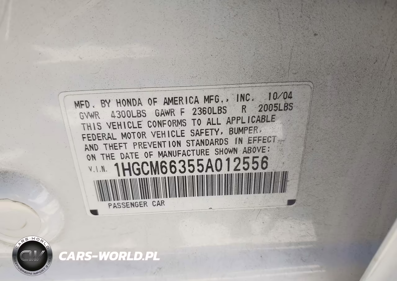 2005 Honda Accord 3.0 Lx VIN:1HGCM66355A012556 - 9