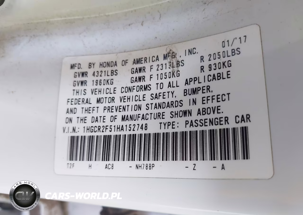 2017 Honda Accord Sport VIN:1HGCR2F51HA152748 - 9