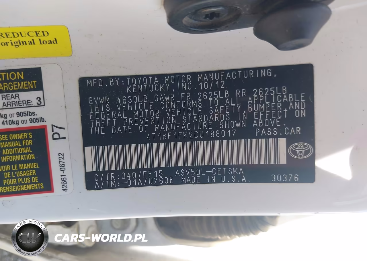 2012 Toyota Camry Se VIN:4T1BF1FK2CU188017 - 9