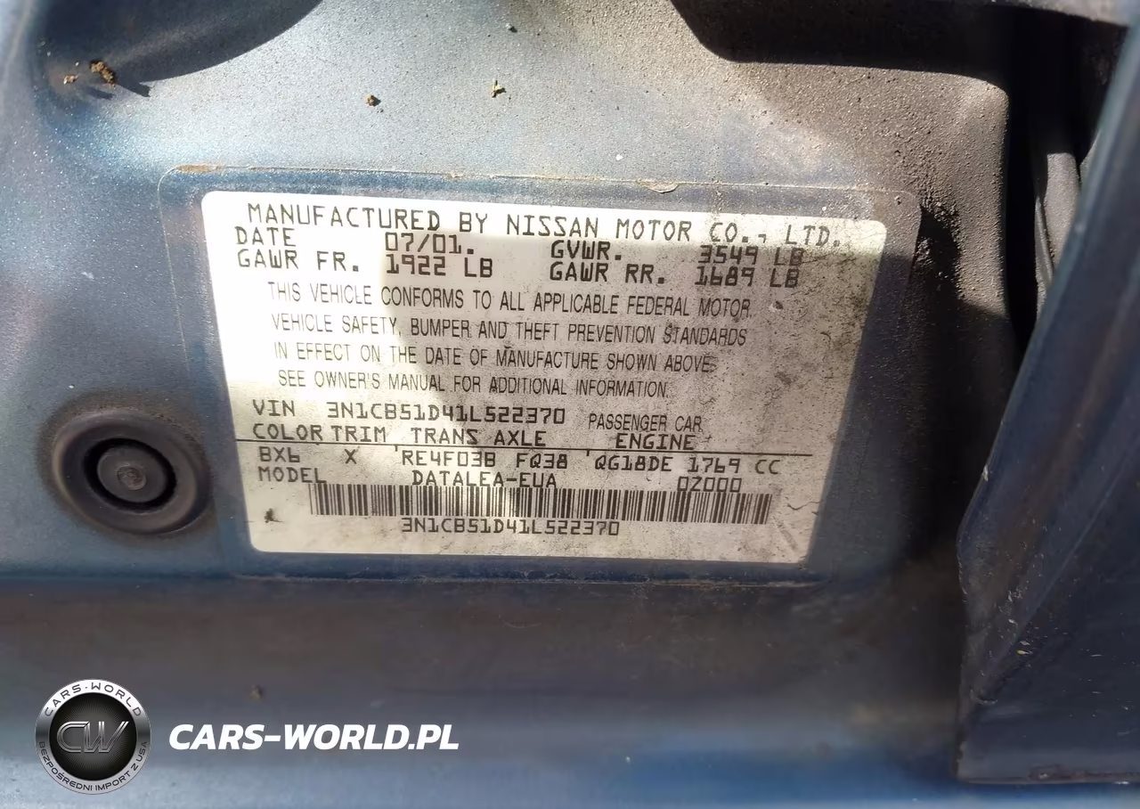 2001 Nissan Sentra Gxe VIN:3N1CB51D41L522370 - 9