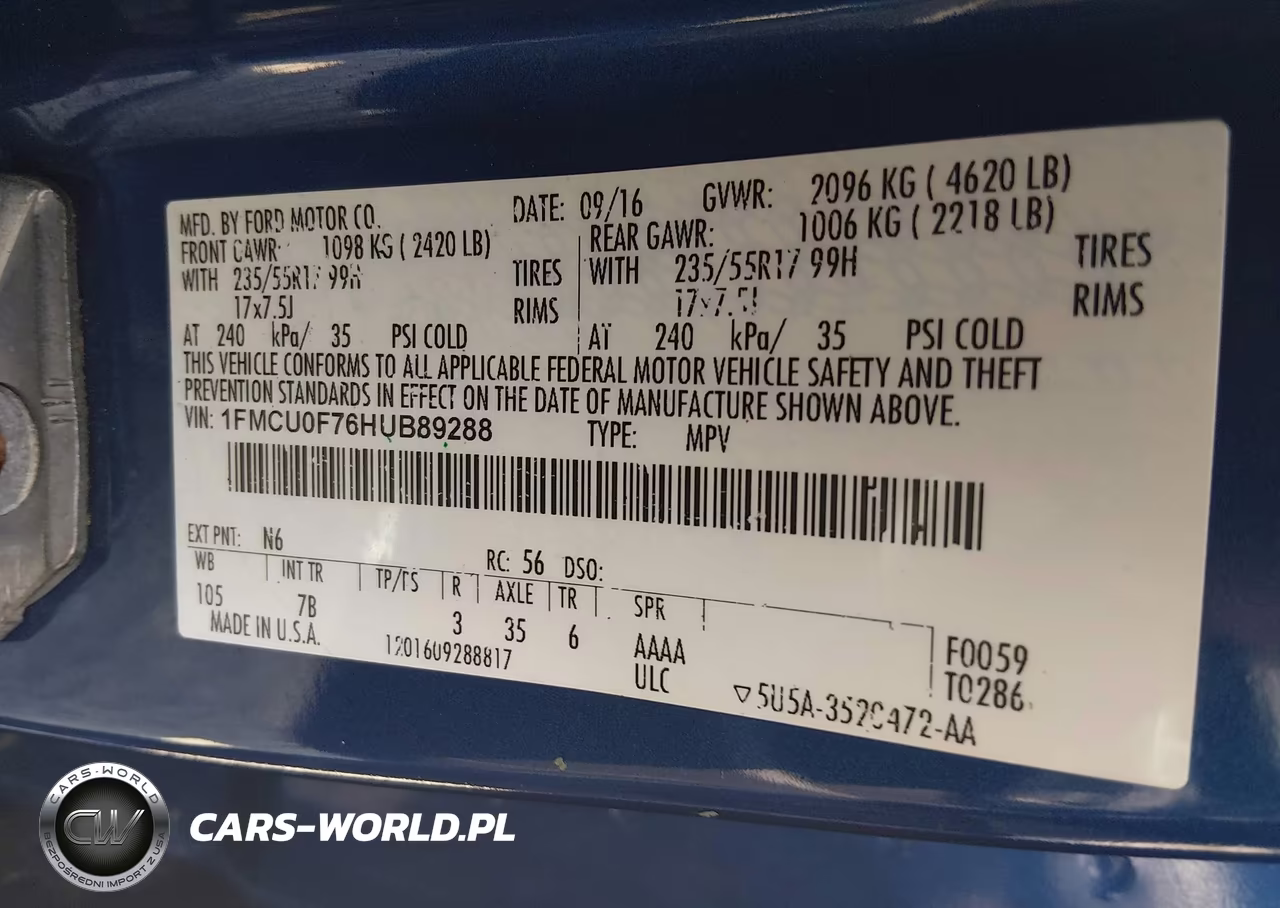 2017 Ford Escape S VIN:1FMCU0F76HUB89288 - 9