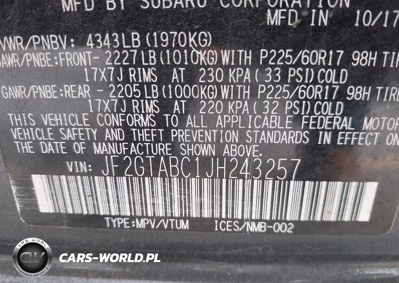 2018 Subaru Crosstrek 2.0I Premium VIN:JF2GTABC1JH243257 - 9