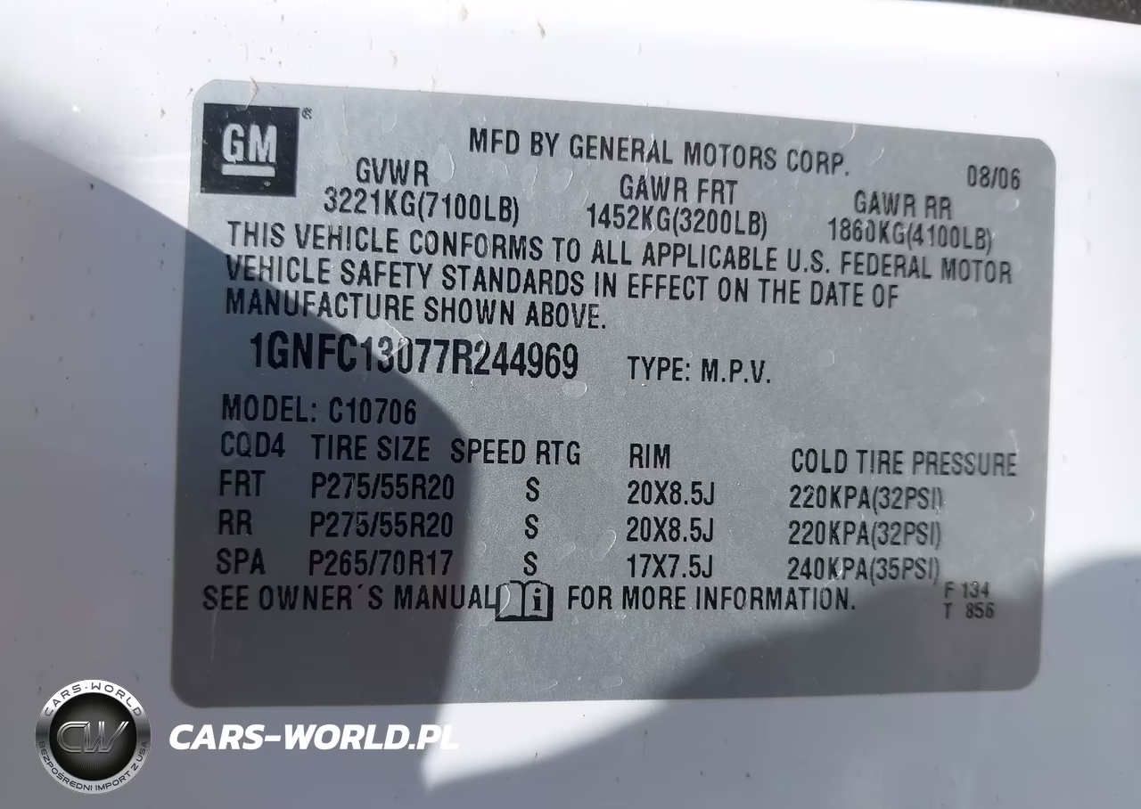 2007 Chevrolet Tahoe C1500 VIN:1GNFC13077R244969 - 9