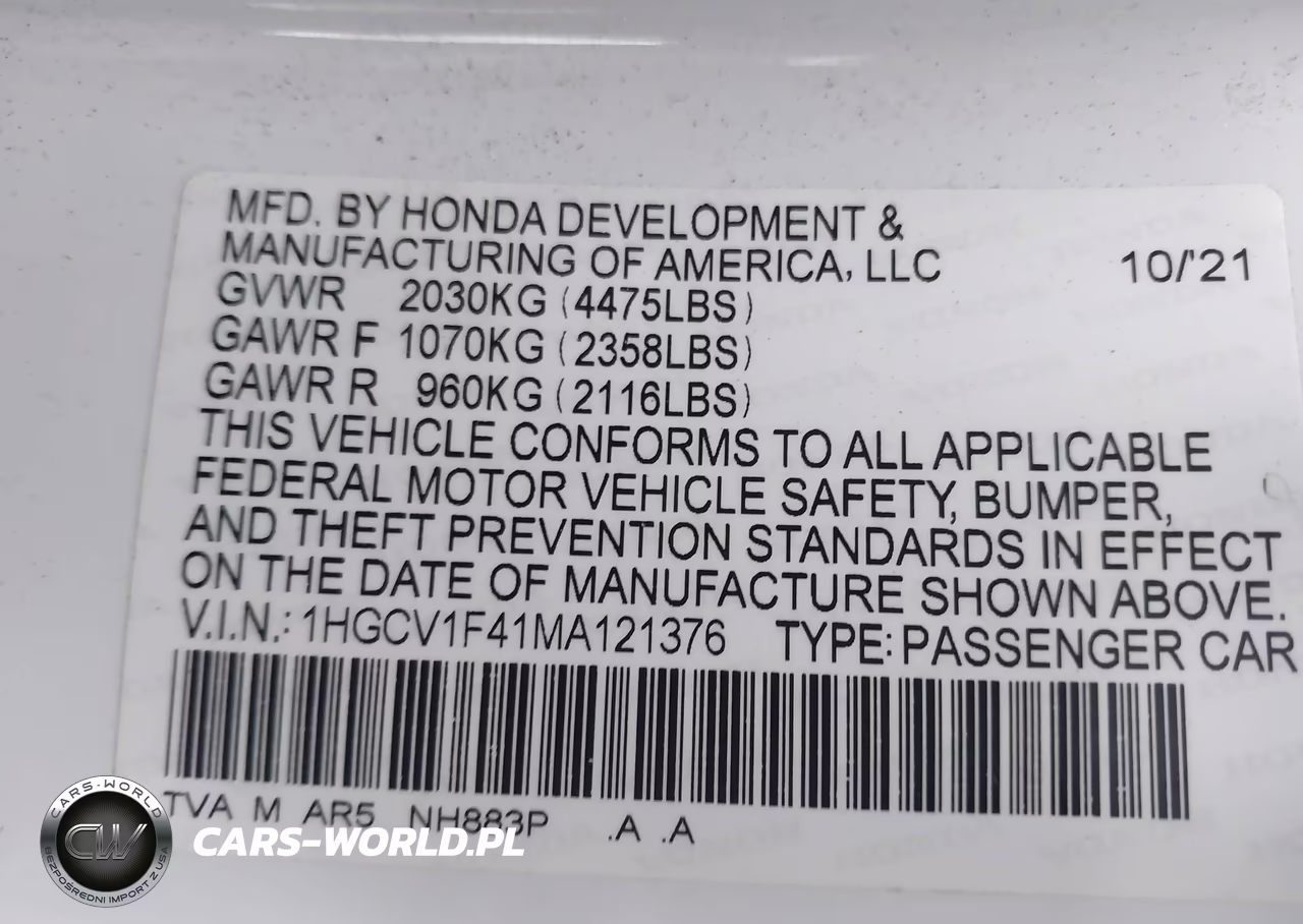 2021 Honda Accord Sport Special Edition VIN:1HGCV1F41MA121376 - 9