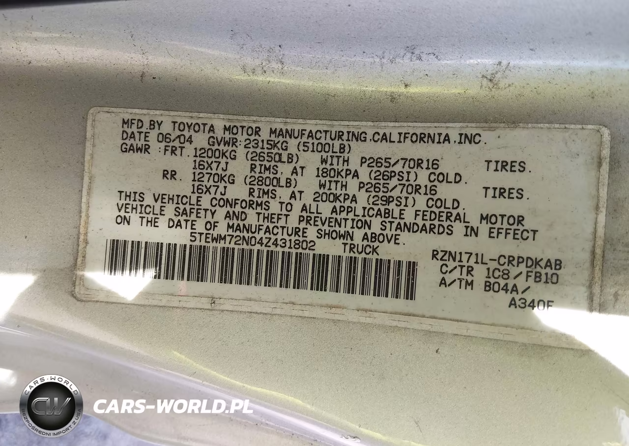 2004 Toyota Tacoma VIN:5TEWM72N04Z431802 - 9