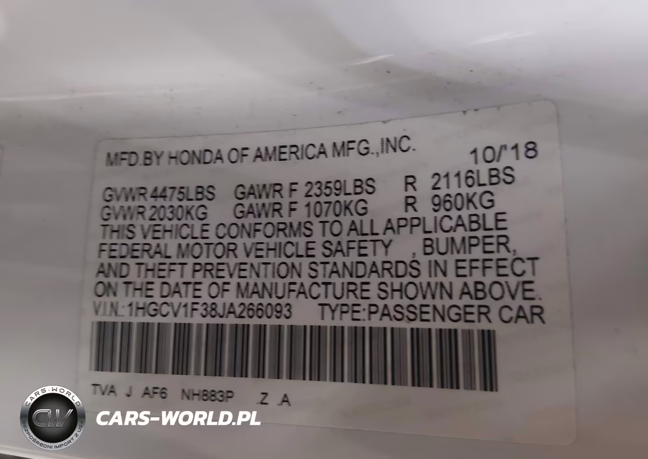 2018 Honda Accord Sport VIN:1HGCV1F38JA266093 - 9
