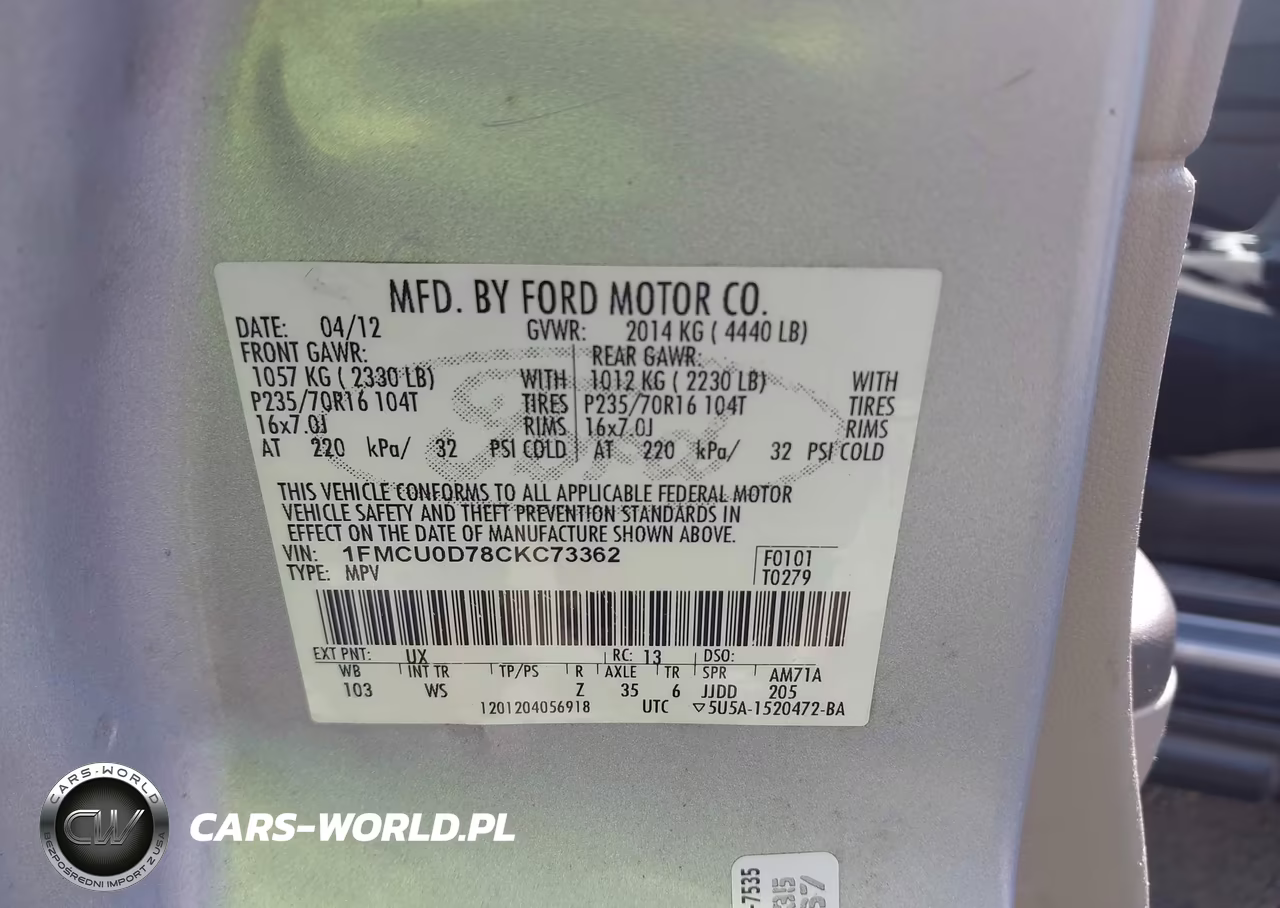 2012 Ford Escape Xlt VIN:1FMCU0D78CKC73362 - 9