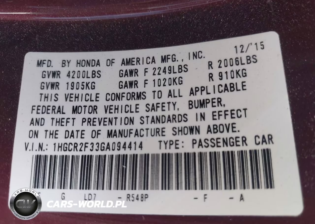 2016 Honda Accord Lx VIN:1HGCR2F33GA094414 - 9