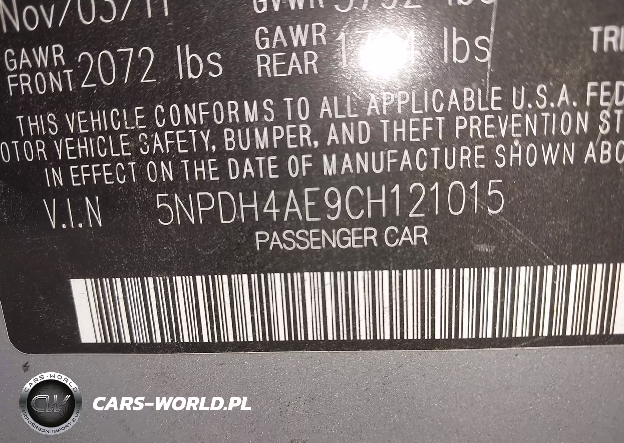 2012 Hyundai Elantra Gls VIN:5NPDH4AE9CH121015 - 9