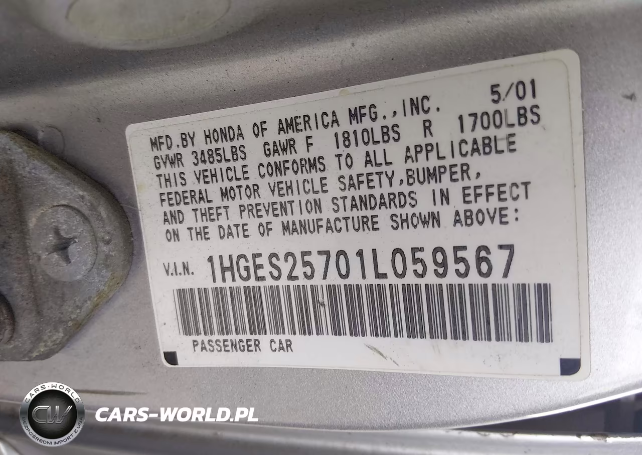 2001 Honda Civic Ex VIN:1HGES25701L059567 - 9