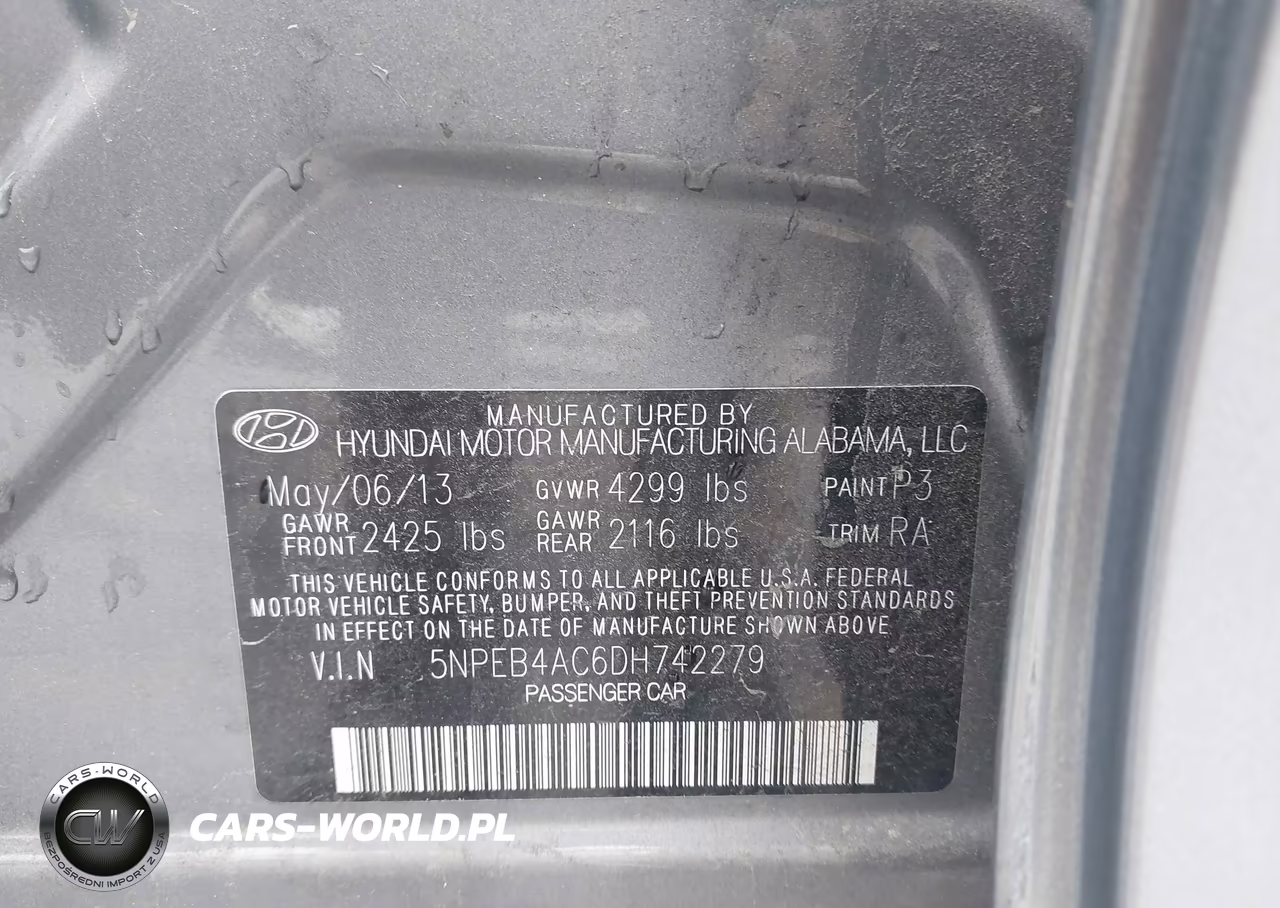 2013 Hyundai Sonata Gls VIN:5NPEB4AC6DH742279 - 9