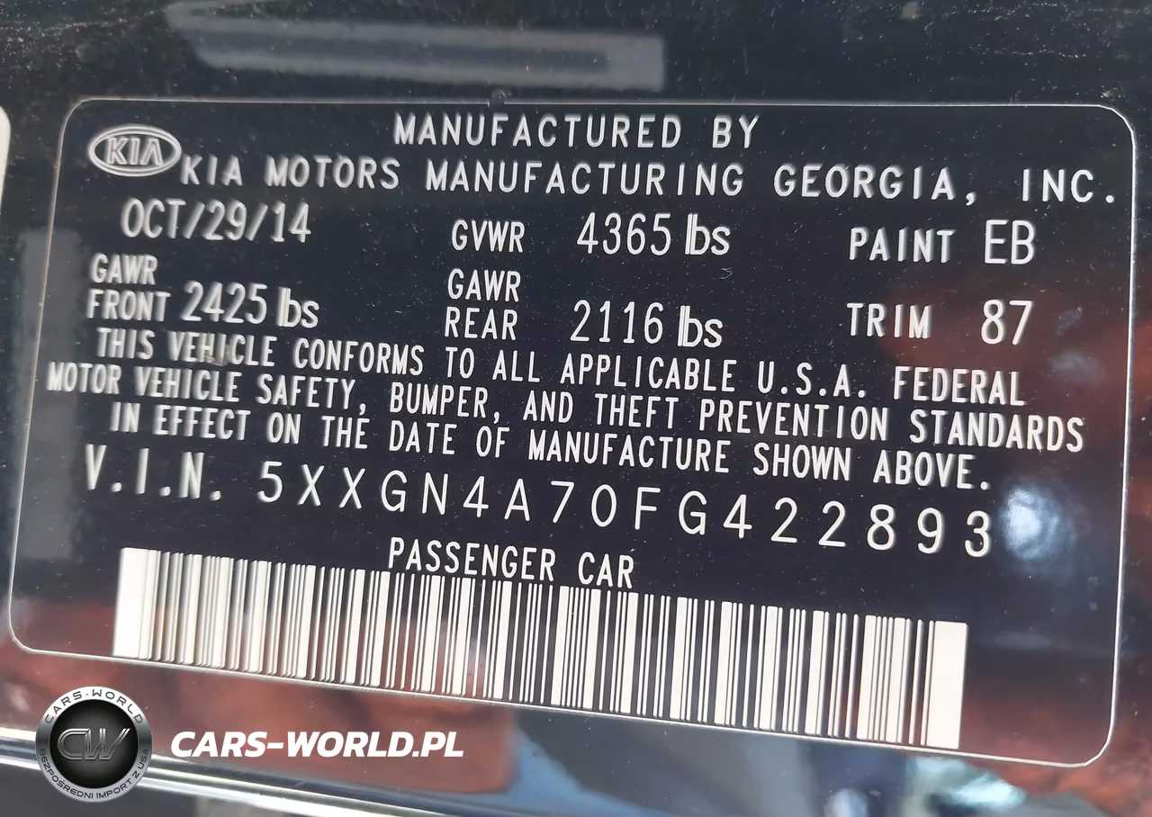 2015 Kia Optima Ex VIN:5XXGN4A70FG422893 - 9
