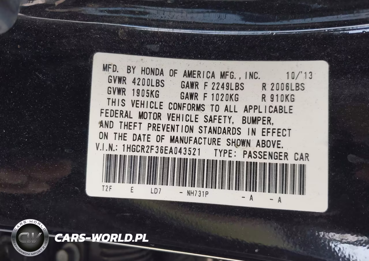 2014 Honda Accord Lx VIN:1HGCR2F36EA043521 - 9