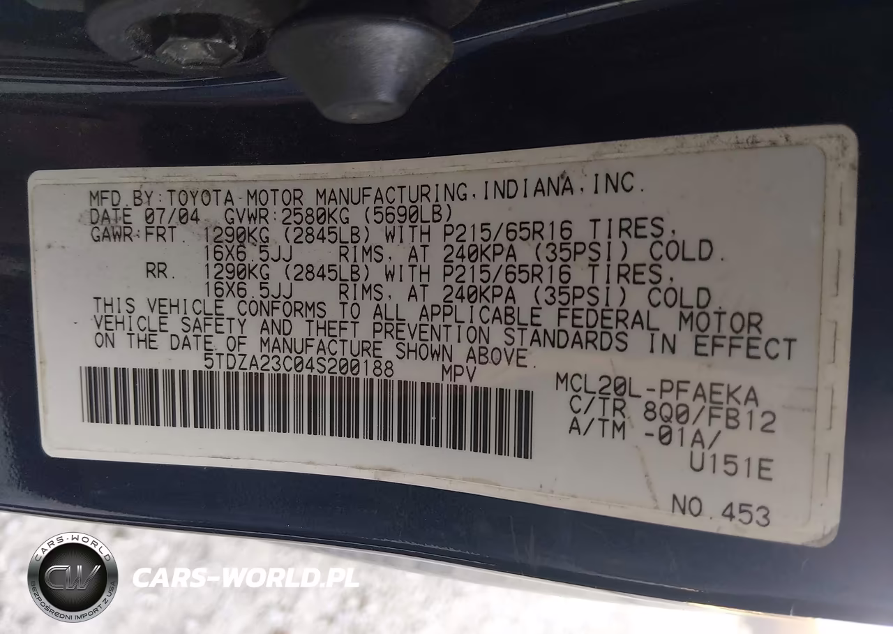 2004 Toyota Sienna Le VIN:5TDZA23C04S200188 - 9
