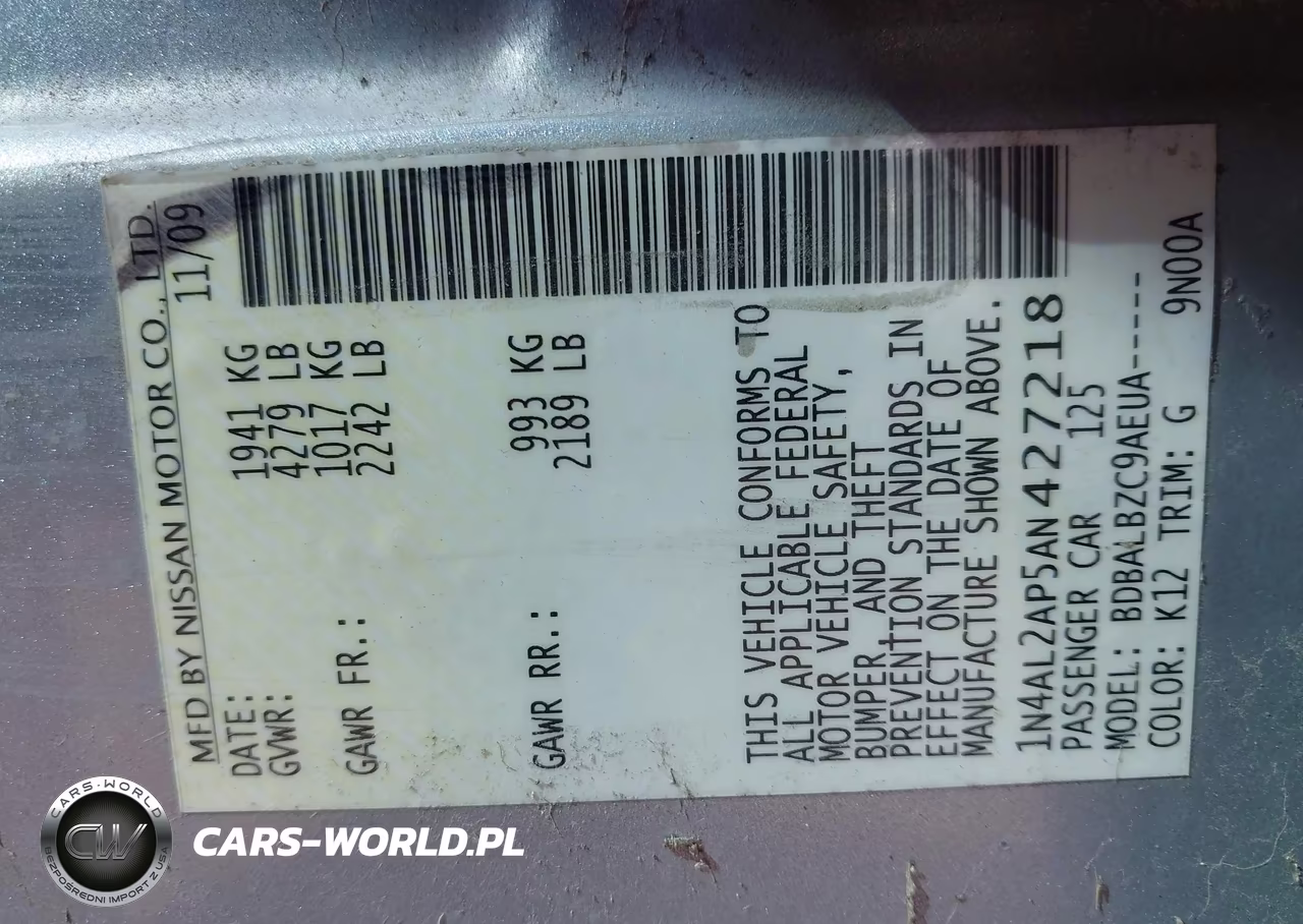 2010 Nissan Altima 2.5 S VIN:1N4AL2AP5AN427218 - 9