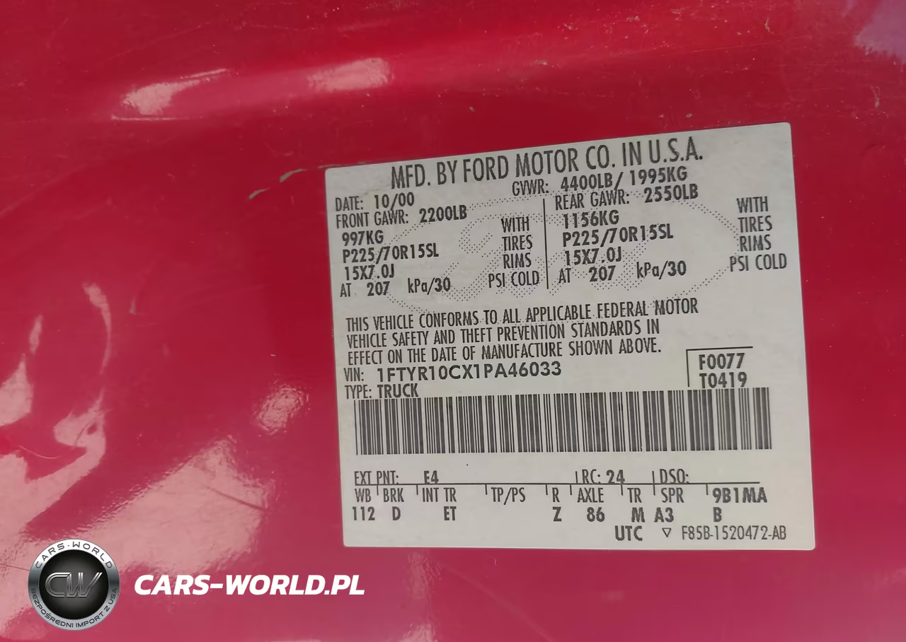 2001 Ford Ranger Xl-Xlt VIN:1FTYR10CX1PA46033 - 9