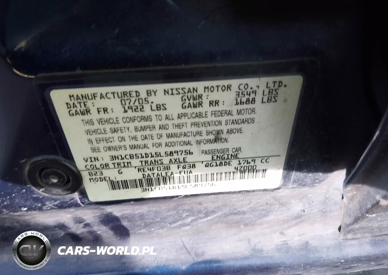 2005 Nissan Sentra 1.8S VIN:3N1CB51D15L589756 - 9