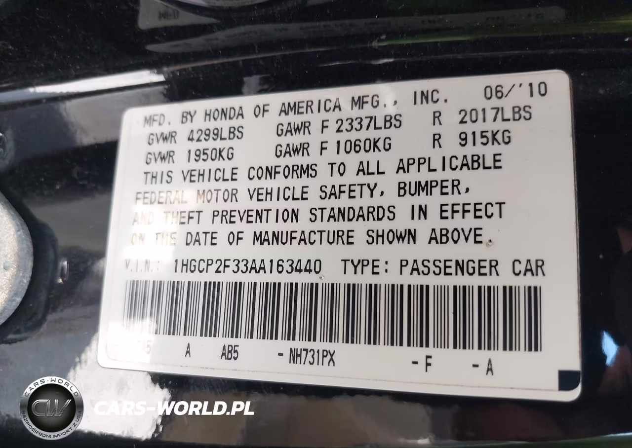 2010 Honda Accord 2.4 Lx VIN:1HGCP2F33AA163440 - 9
