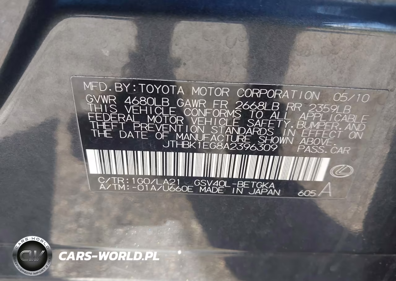 2010 Lexus Es 350 VIN:JTHBK1EG8A2396309 - 9