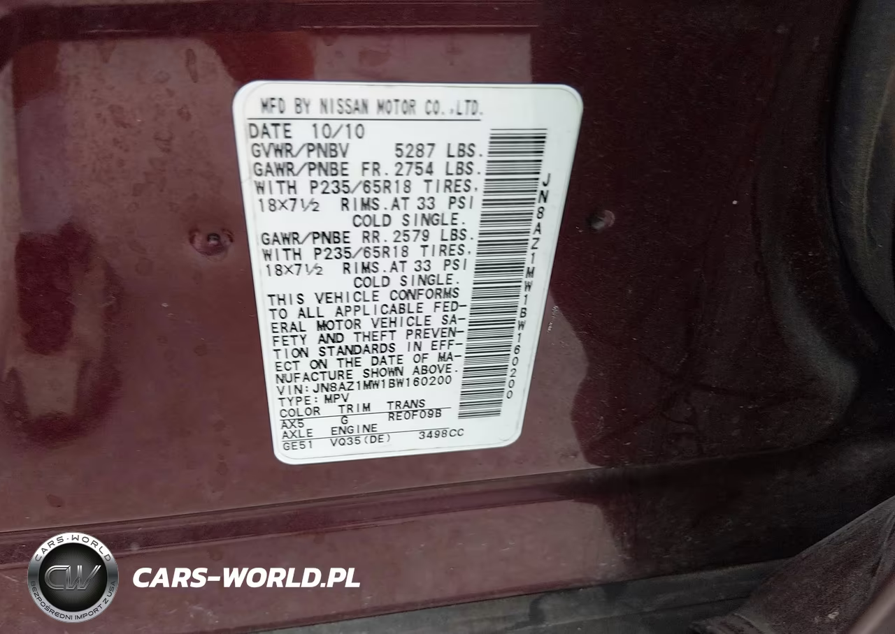 2011 Nissan Murano Sl VIN:JN8AZ1MW1BW160200 - 9