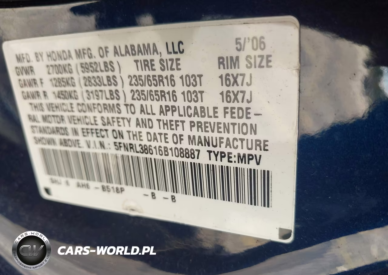 2006 Honda Odyssey Ex-L VIN:5FNRL38616B108887 - 9