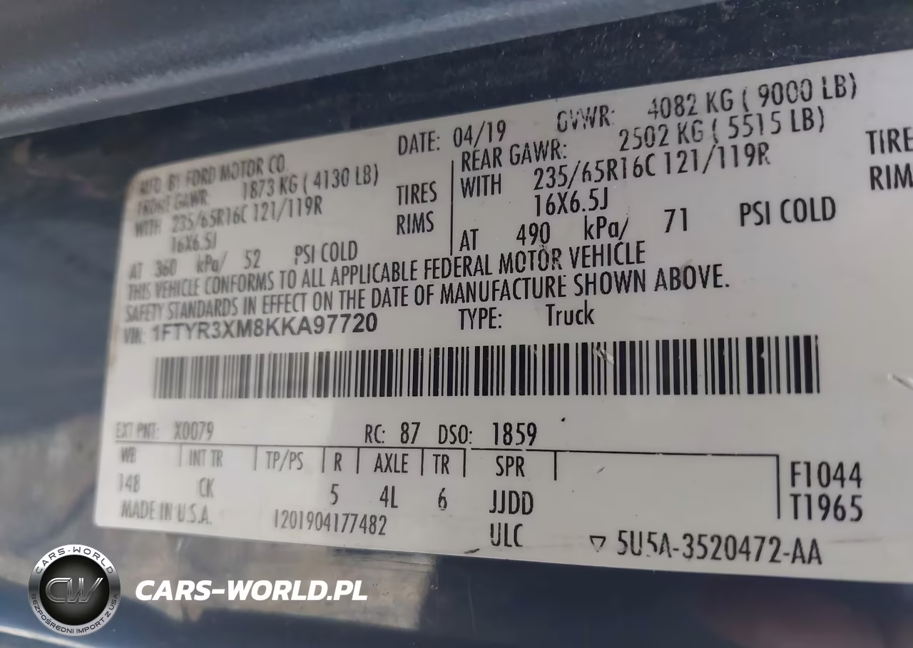 2019 Ford Transit-250 VIN:1FTYR3XM8KKA97720 - 9