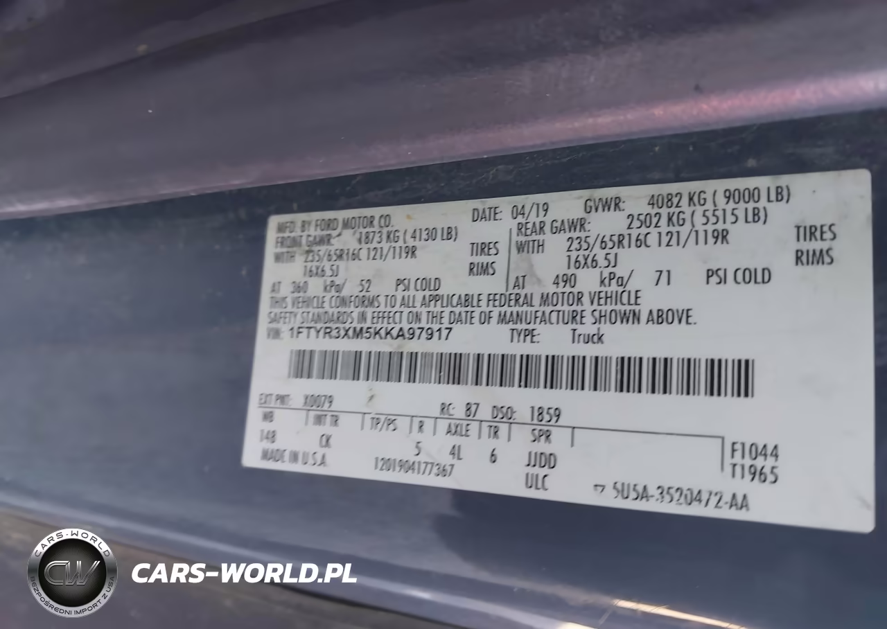 2019 Ford Transit-250 VIN:1FTYR3XM5KKA97917 - 9