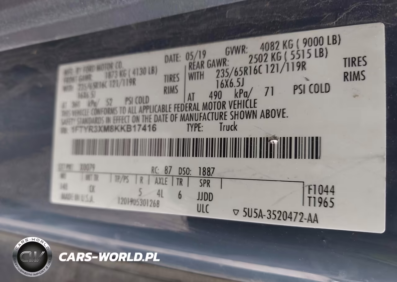 2019 Ford Transit-250 VIN:1FTYR3XM8KKB17416 - 9