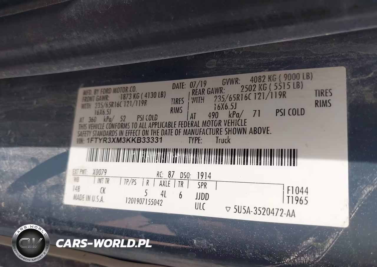2019 Ford Transit-250 VIN:1FTYR3XM3KKB33331 - 9