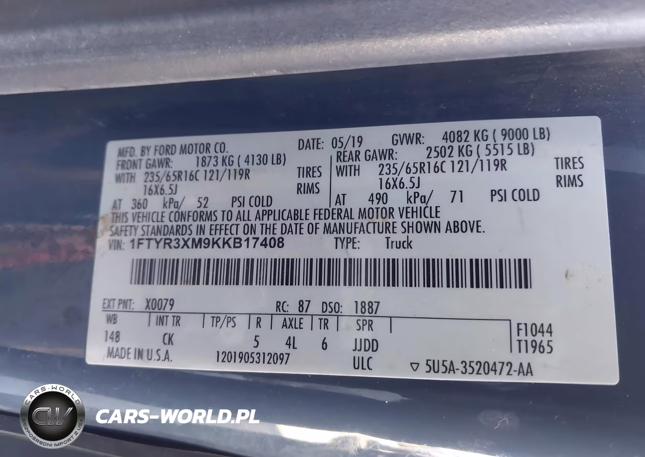 2019 Ford Transit-250 VIN:1FTYR3XM9KKB17408 - 9