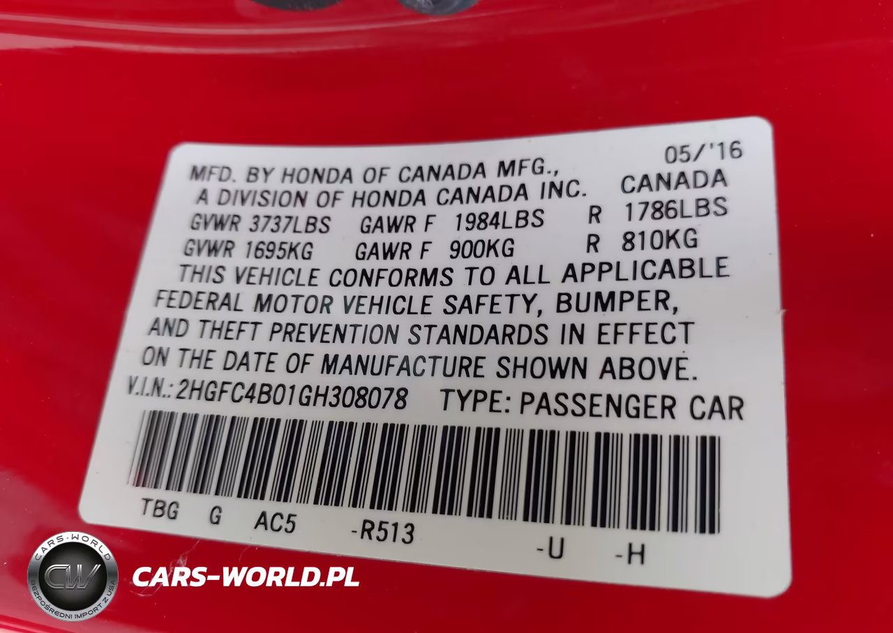 2016 Honda Civic Lx-P VIN:2HGFC4B01GH308078 - 9