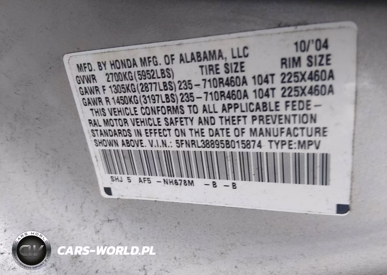 2005 Honda Odyssey Touring VIN:5FNRL38895B015874 - 9