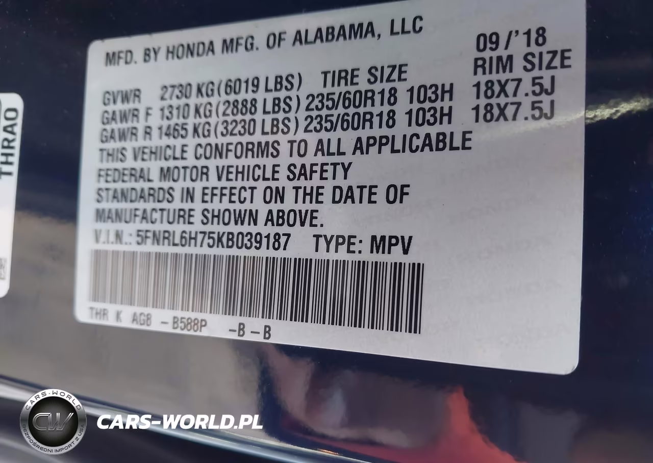 2019 Honda Odyssey Ex-L VIN:5FNRL6H75KB039187 - 9