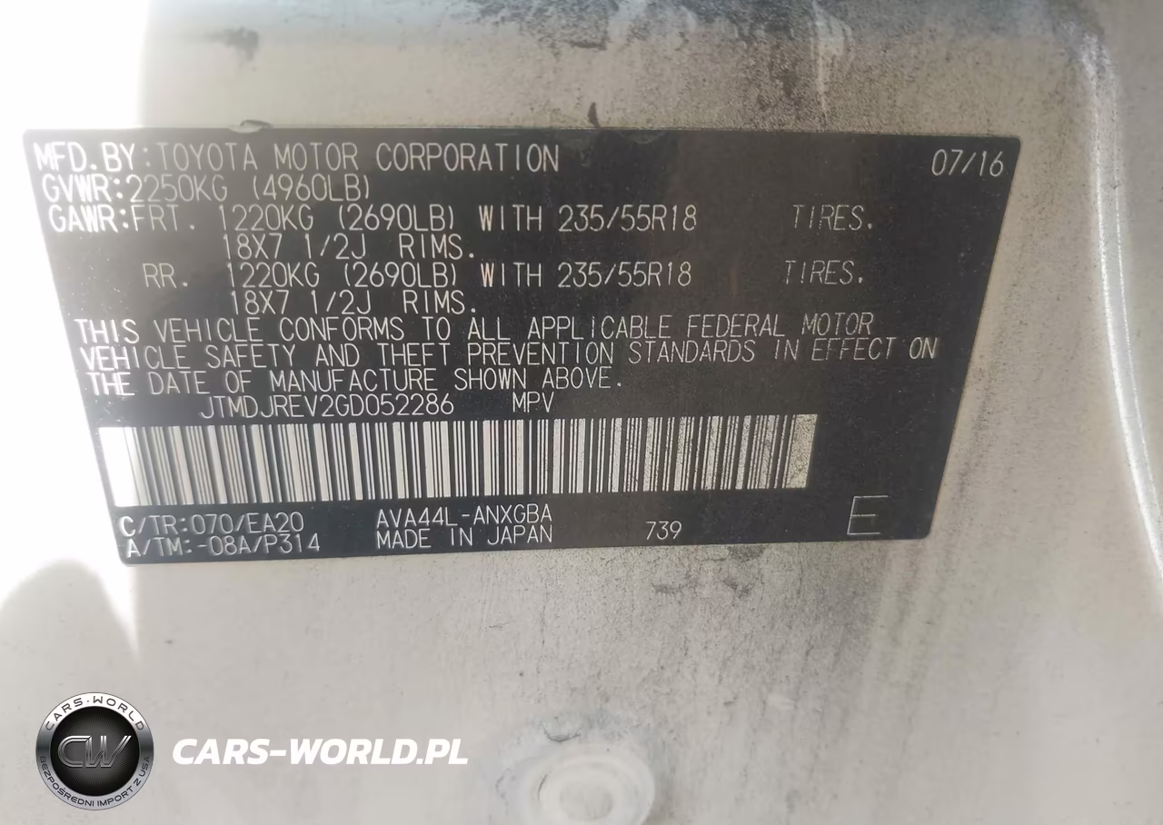2016 Toyota Rav4 Hybrid Limited VIN:JTMDJREV2GD052286 - 9