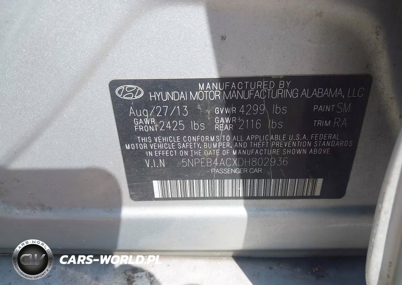 2013 Hyundai Sonata Gls VIN:5NPEB4ACXDH802936 - 9