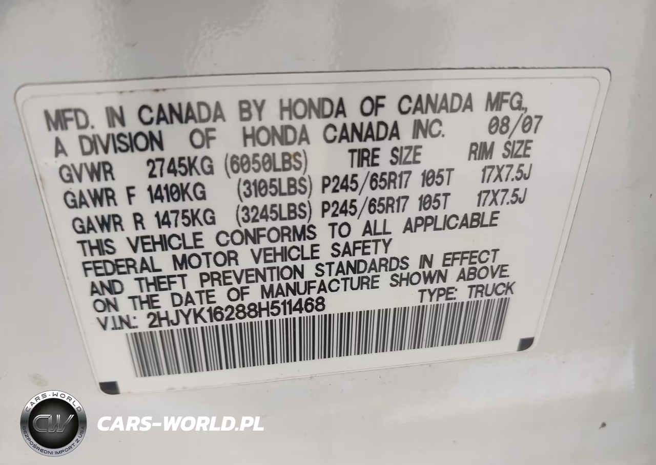 2008 Honda Ridgeline Rt VIN:2HJYK16288H511468 - 9
