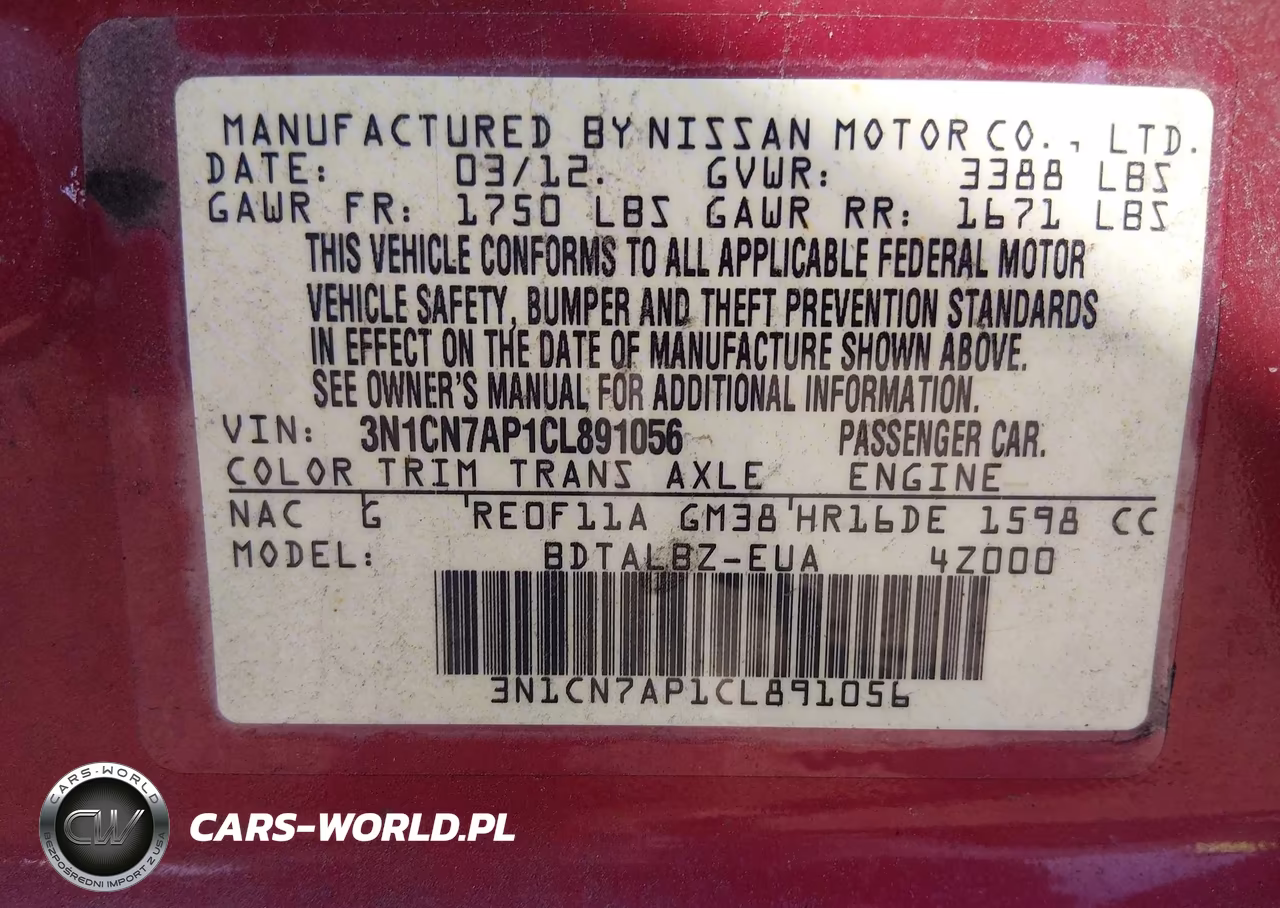 2012 Nissan Versa 1.6 Sv VIN:3N1CN7AP1CL891056 - 9