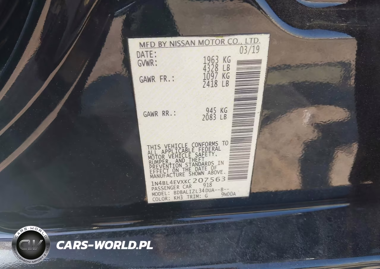 2019 Nissan Altima 2.5 Sl VIN:1N4BL4EVXKC207563 - 9