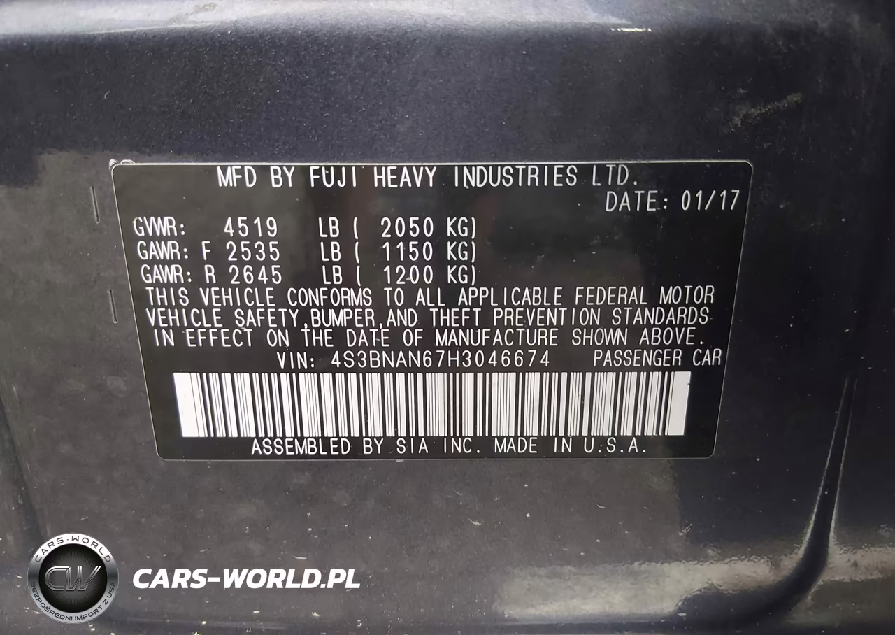 2017 Subaru Legacy 2.5I Limited VIN:4S3BNAN67H3046674 - 9