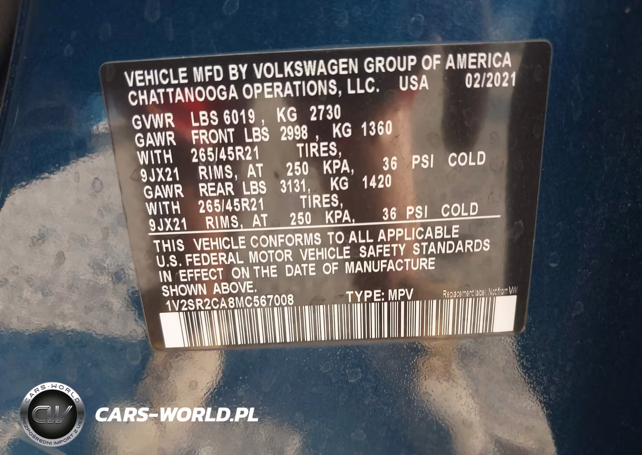 2021 Volkswagen Atlas 3.6L V6 Sel R-Line VIN:1V2SR2CA8MC567008 - 9
