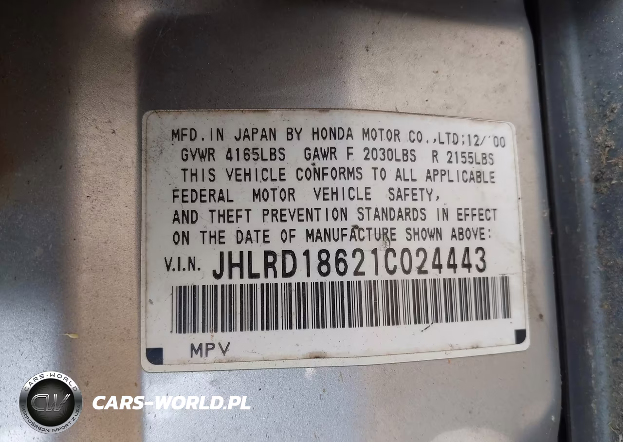 2001 Honda Cr-V Ex VIN:JHLRD18621C024443 - 9