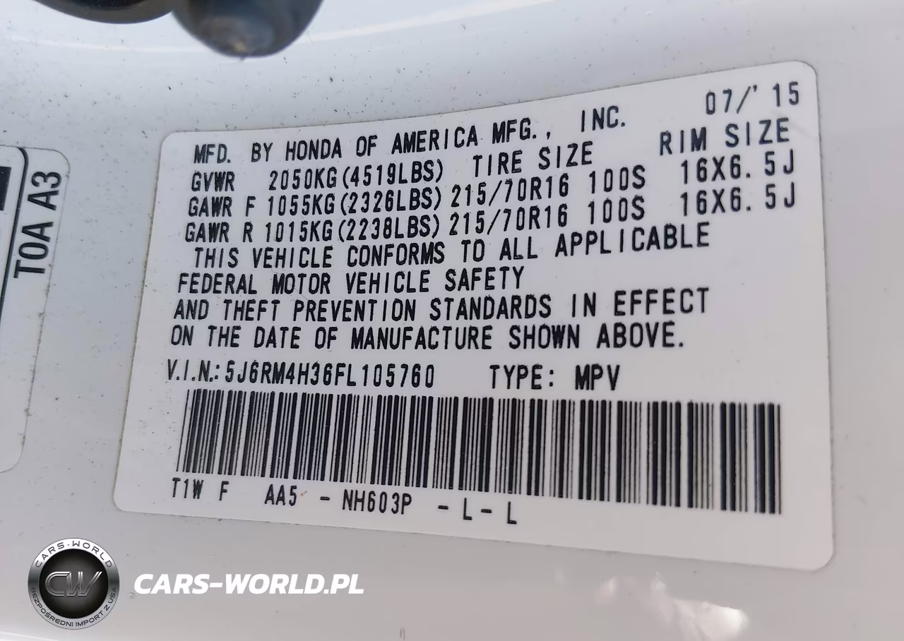 2015 Honda Cr-V Lx VIN:5J6RM4H36FL105760 - 9