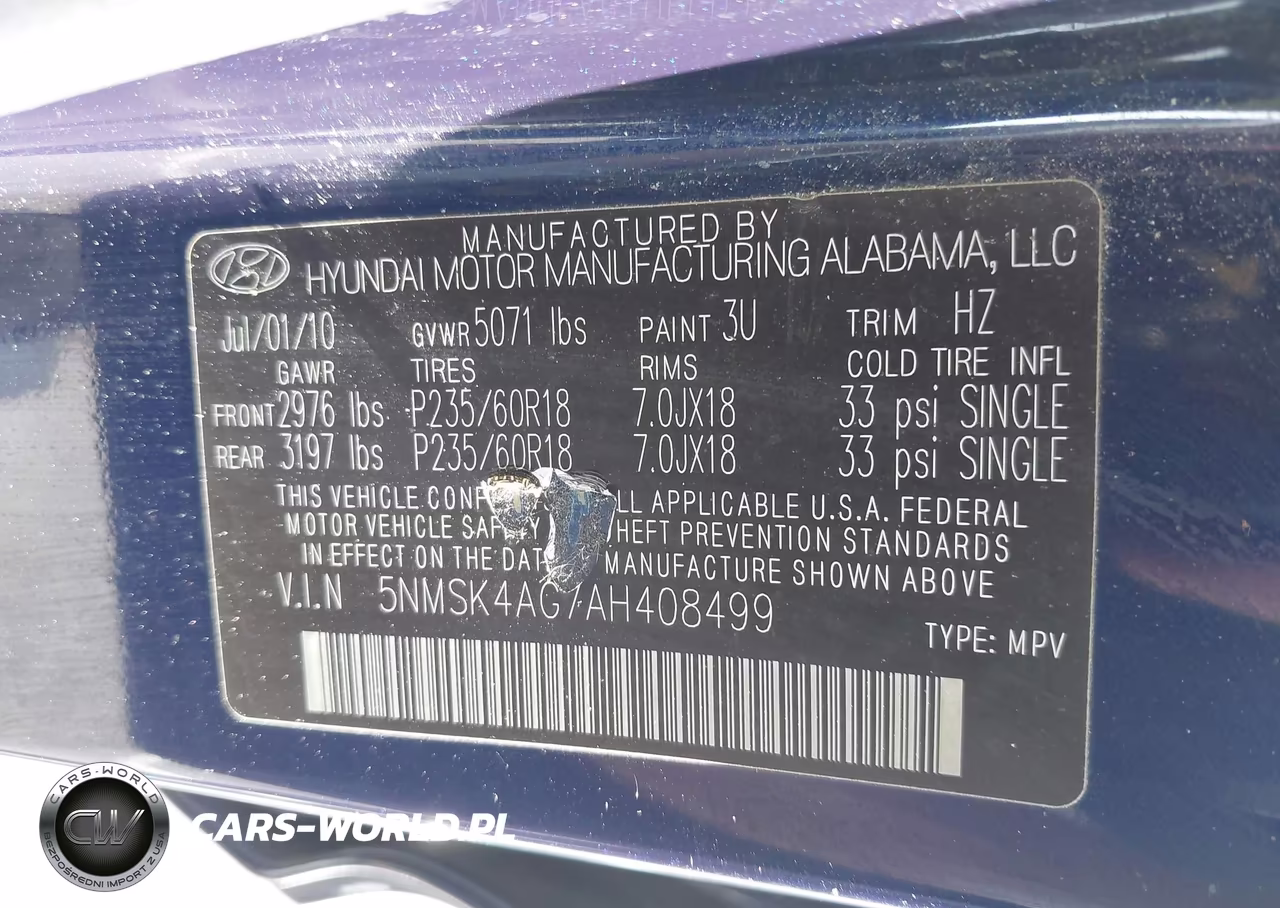 2010 Hyundai Santa Fe Limited V6 VIN:5NMSK4AG7AH408499 - 9