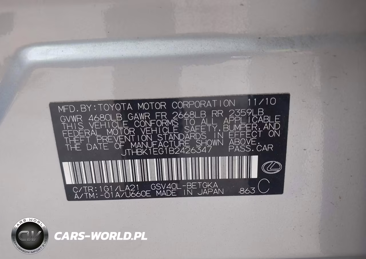 2011 Lexus Es 350 VIN:JTHBK1EG1B2426347 - 9