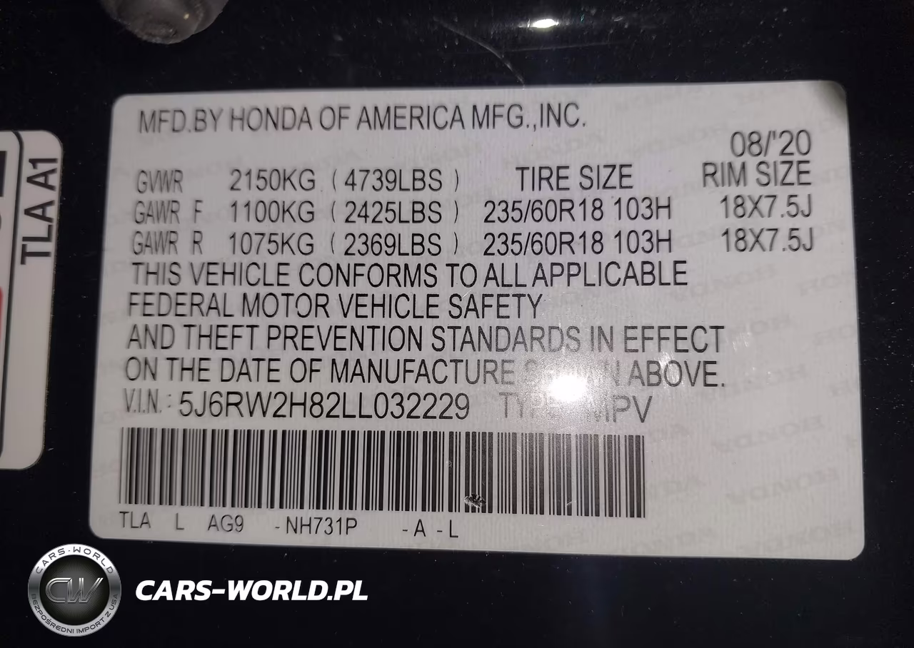 2020 Honda Cr-V Awd Ex-L VIN:5J6RW2H82LL032229 - 9