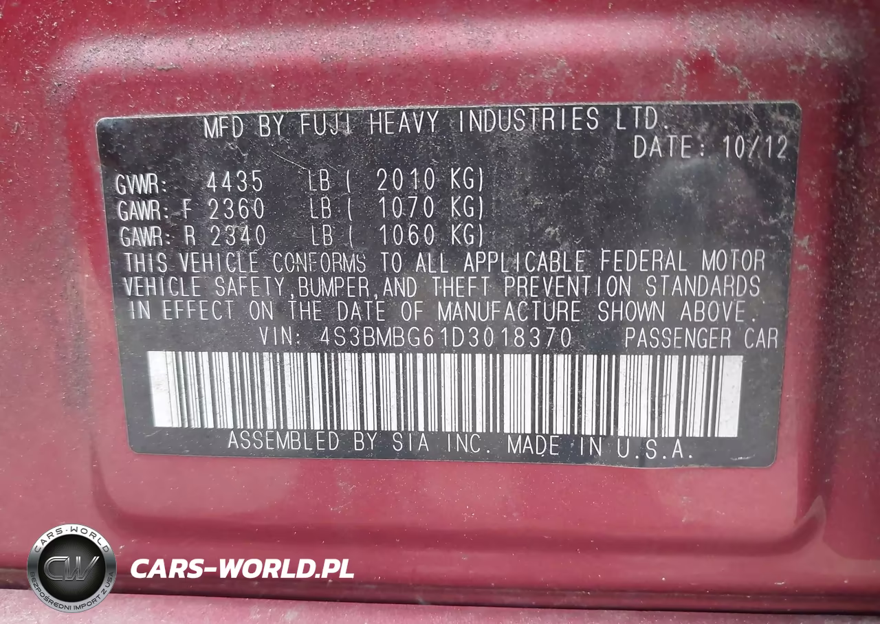 2013 Subaru Legacy 2.5I Premium VIN:4S3BMBG61D3018370 - 9