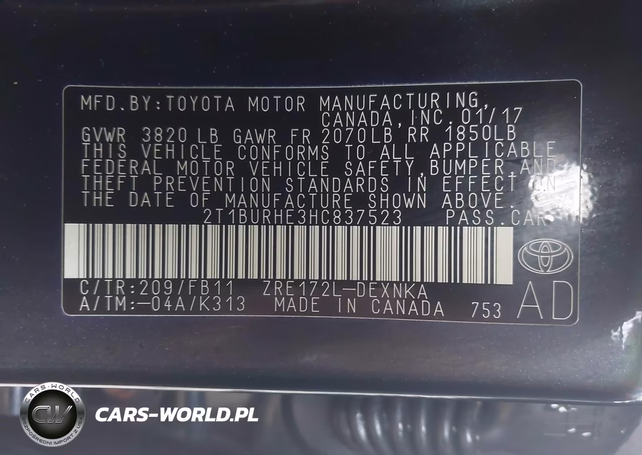 2017 Toyota Corolla Le VIN:2T1BURHE3HC837523 - 9